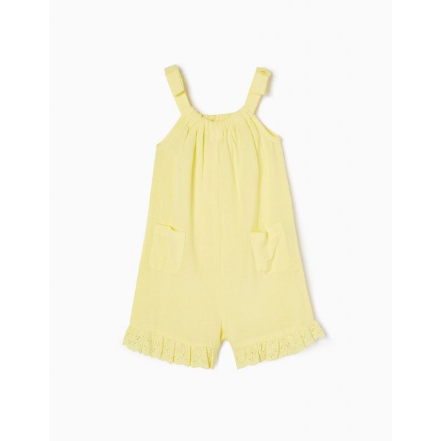 STRAPPY JUMPSUIT WITH BRODERIE ANGLAISE FOR GIRLS, YELLOW