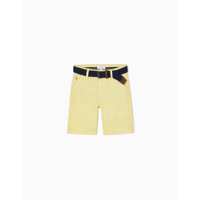 MIDI CHINO SHORTS WITH BELT FOR BOYS, YELLOW