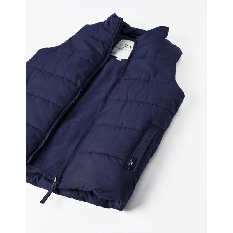 QUILTED VEST WITH FLEECE LINING FOR BOYS, DARK BLUE