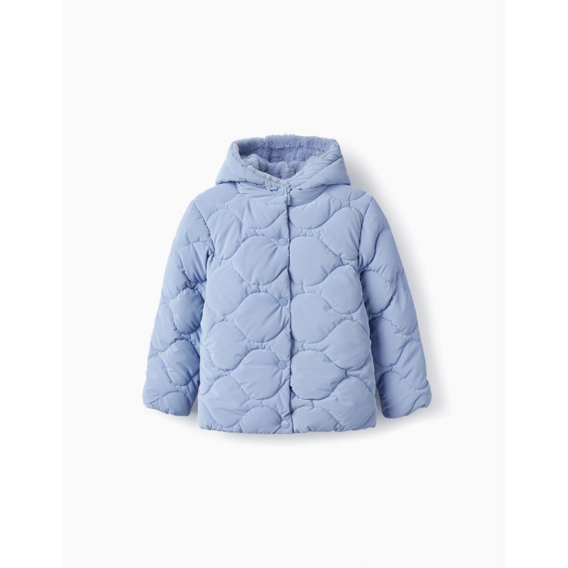 PADDED PUFFER JACKET WITH HOOD FOR GIRLS, BLUE