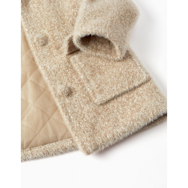 FUR COAT WITH POCKETS FOR BABY GIRL, LIGHT BEIGE
