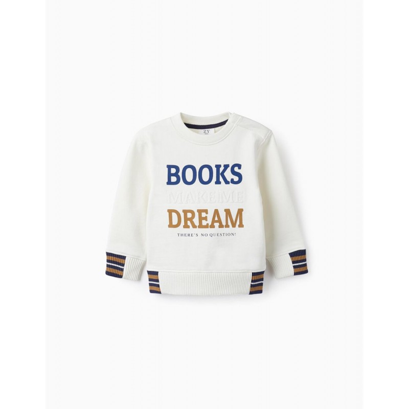 COTTON SWEATSHIRT FOR BABY BOYS 'BOOKS AND DREAM', WHITE