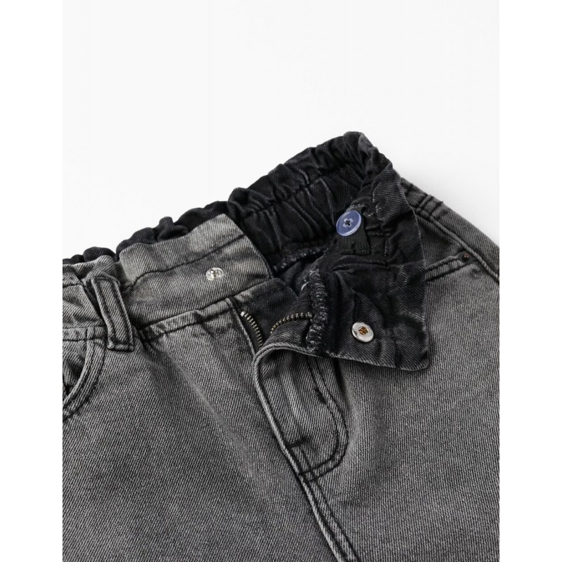paperbag jeans for girls, dark grey, 3-13