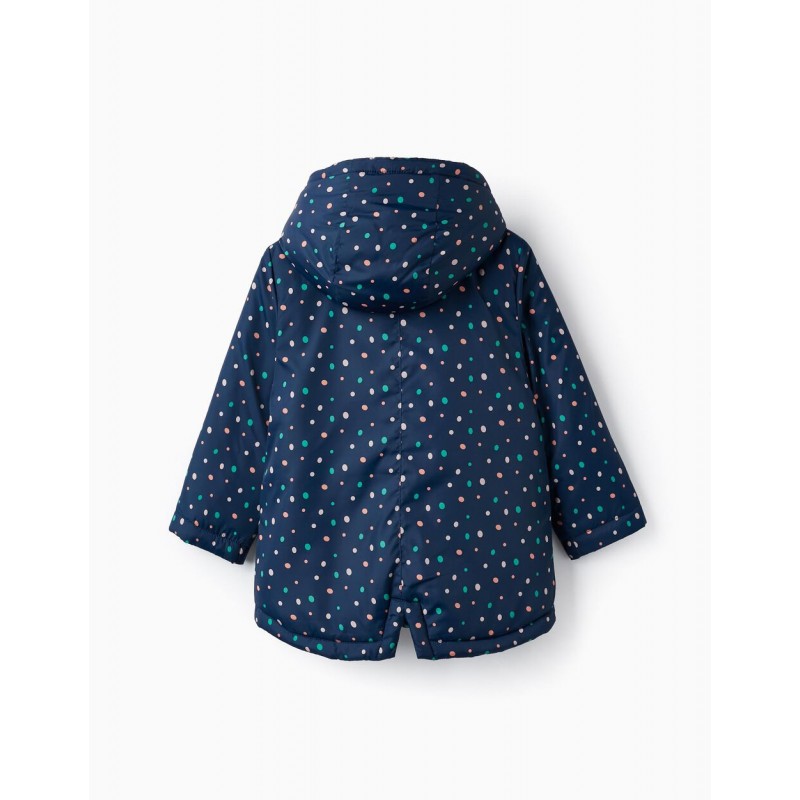  HOODED JACKET WITH POLKA DOTS FOR GIRLS, DARK BLUE