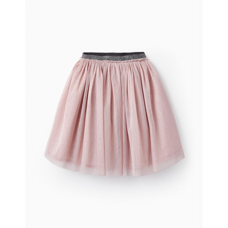 TULLE SKIRT WITH SPARKLES AND LUREX THREADS FOR GIRLS, LILAC