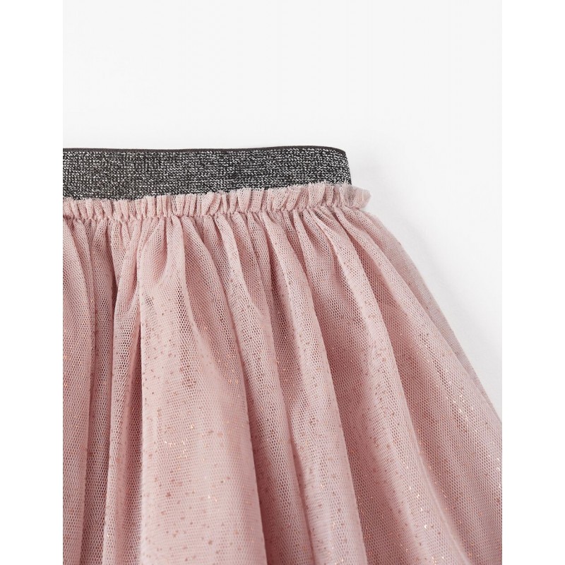 TULLE SKIRT WITH SPARKLES AND LUREX THREADS FOR GIRLS, LILAC