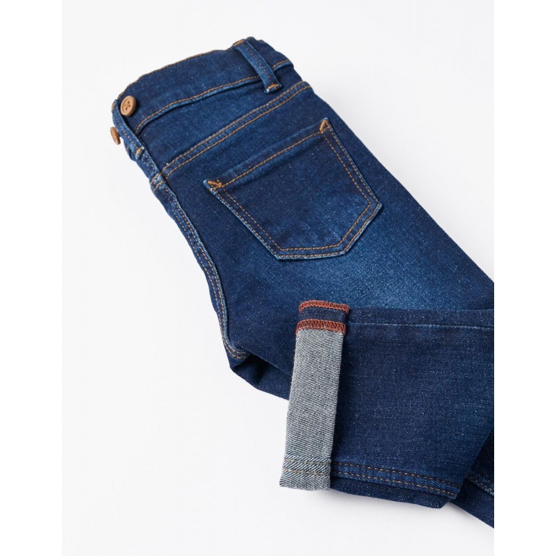 DENIM TROUSERS WITH SUSPENDERS FOR BABY BOY, DARK BLUE