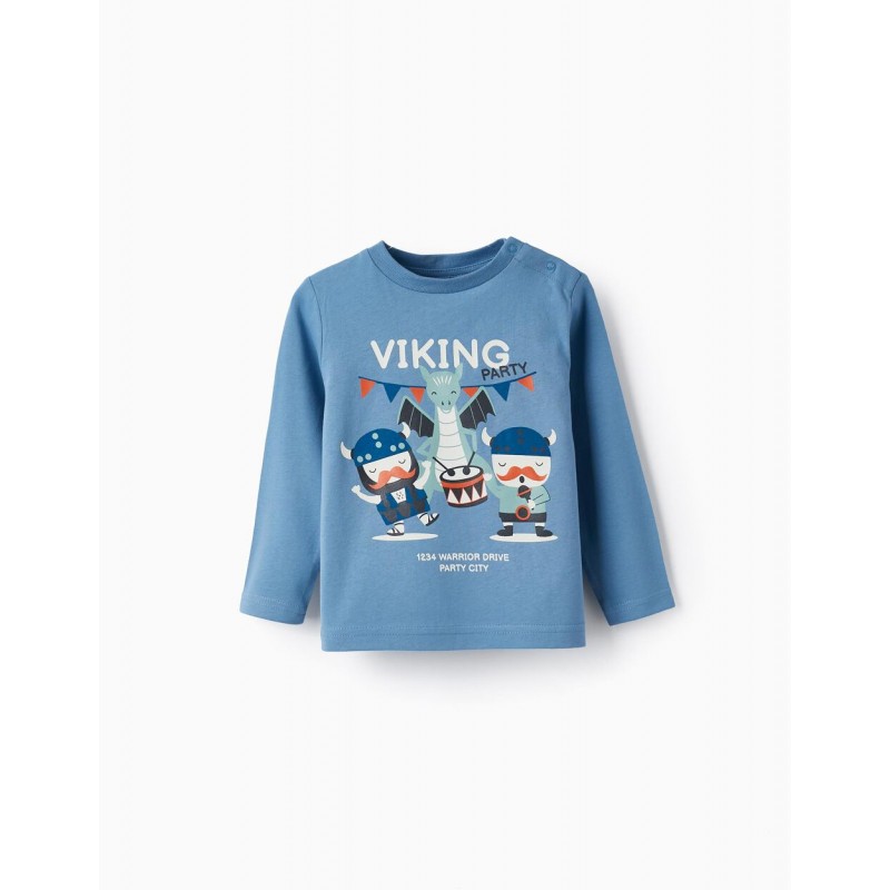 COTTON JERSEY T-SHIRT FOR BABY BOYS 'VIKING PARTY', BLUE