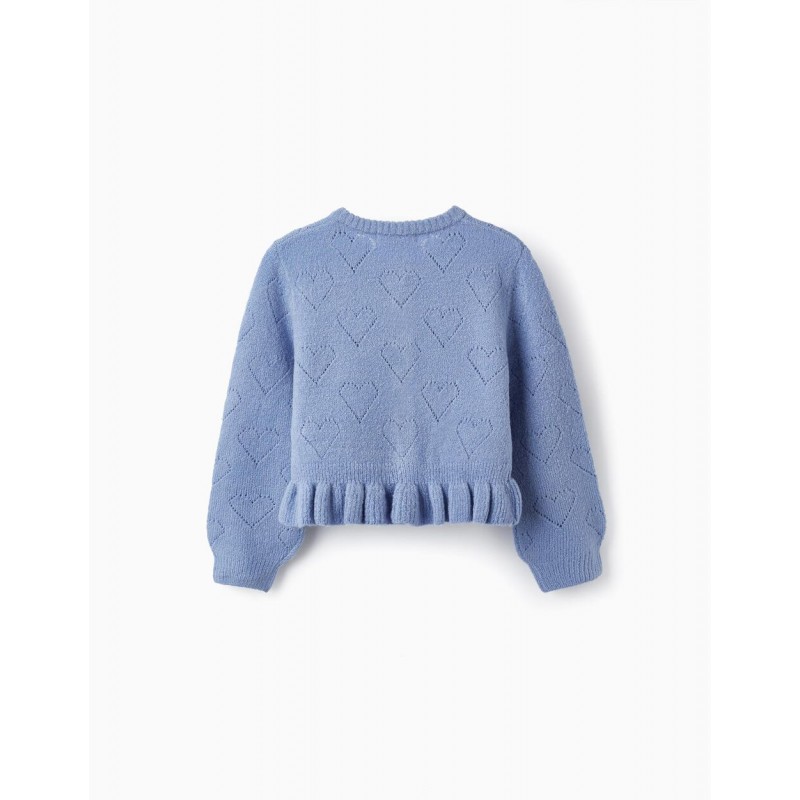 KNITTED CARDIGAN WITH RUFFLES FOR GIRLS 'HEARTS', BLUE