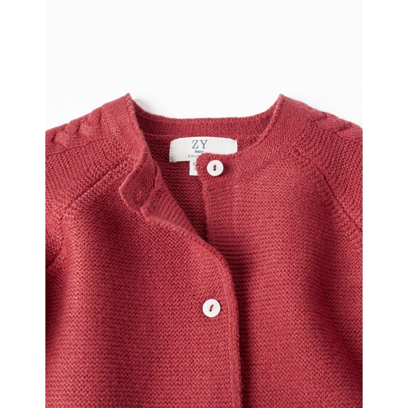 KNITTED CARDIGAN FOR BABY GIRLS, DARK RED