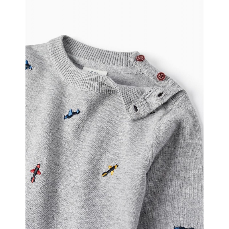 KNITTED JUMPER FOR BABY BOYS 'AIRPLANES', GRAY