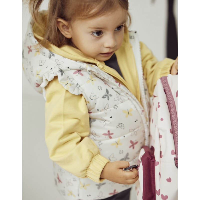 QUILTED VEST WITH HOOD FOR BABY GIRLS 'BUTTERFLIES', BEIGE