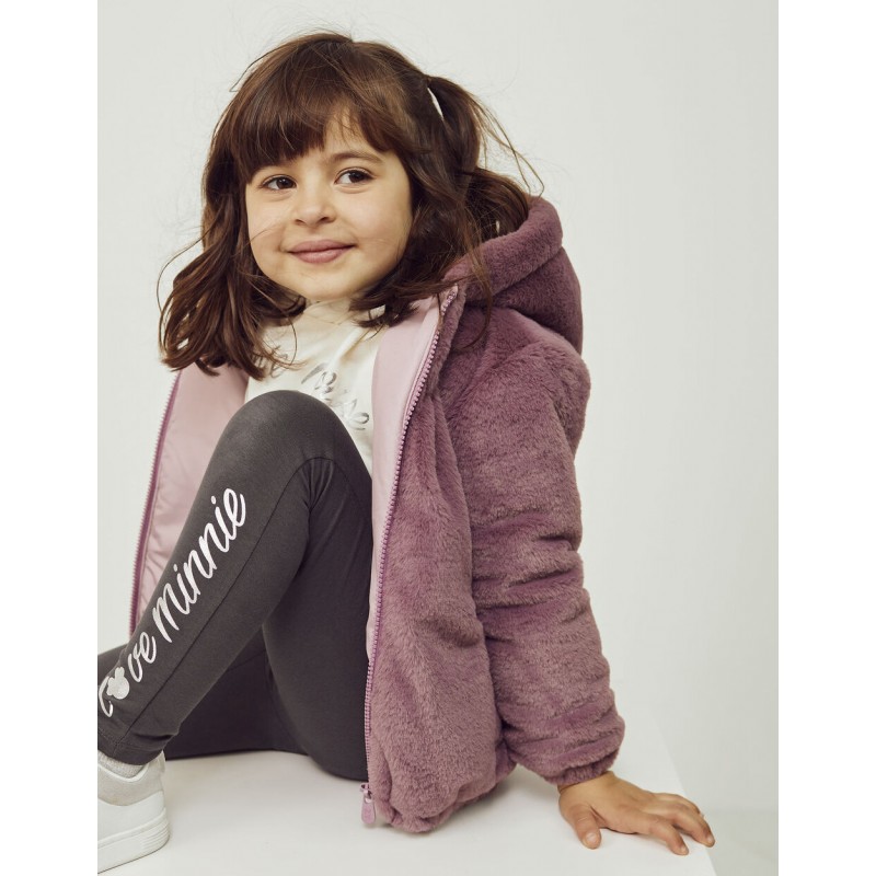 FAUX FUR COAT WITH HOOD FOR GIRLS, PURPLE