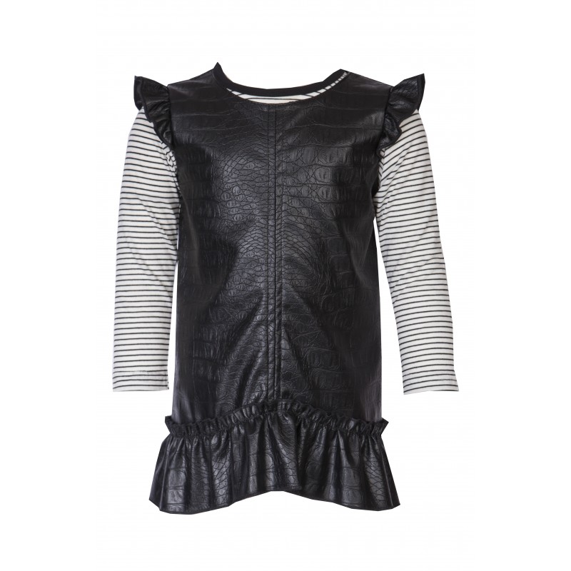 leather dress with stripped blouse 2-6