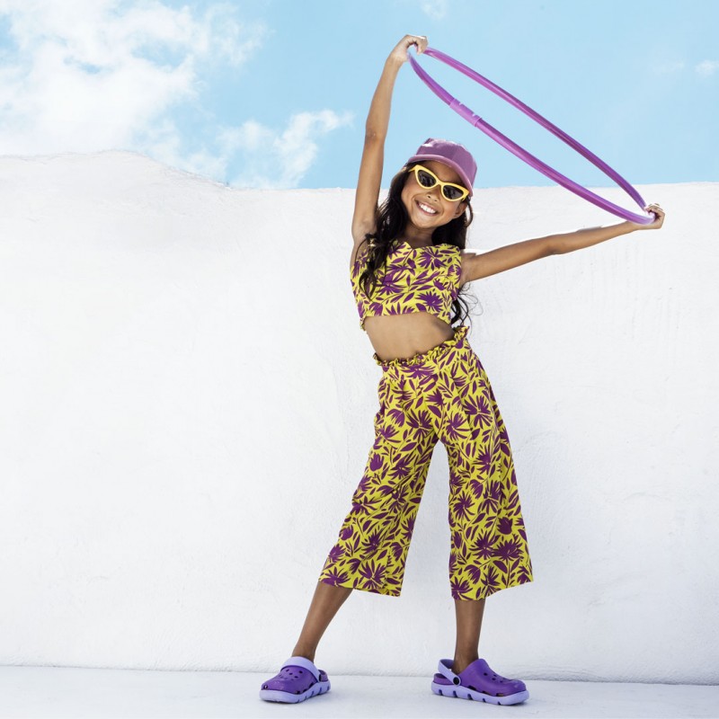 set top and trousers cropped in lime and purple 8-16