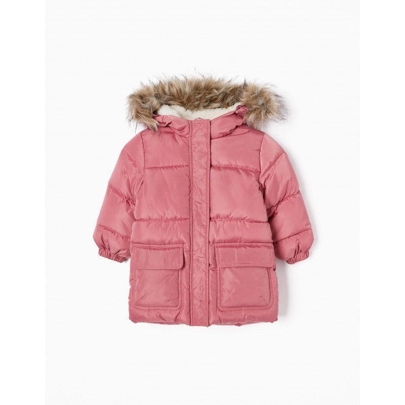 Rose parka with hood and padding for girls.