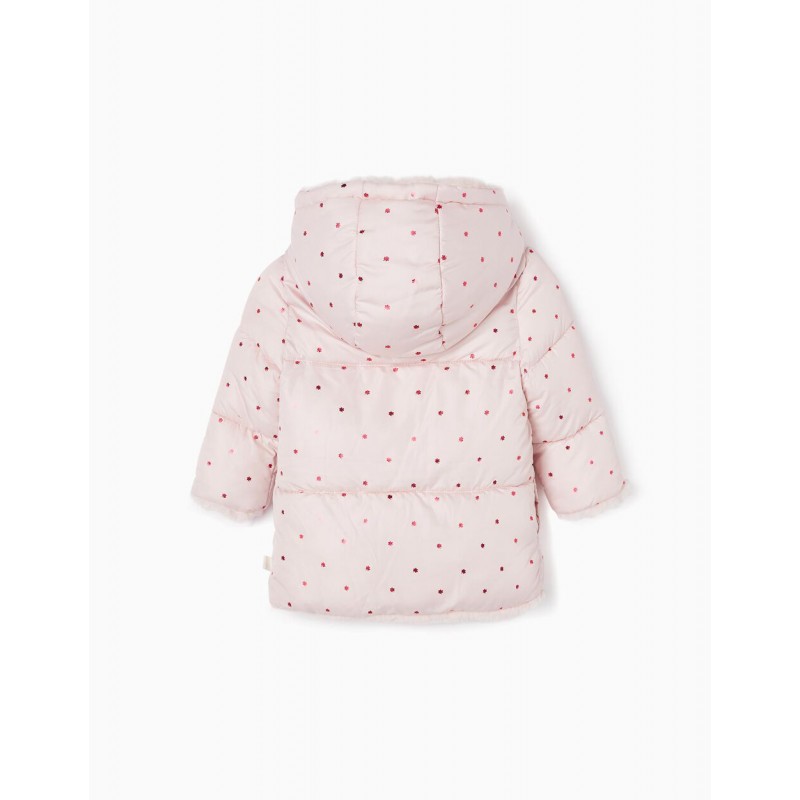 HOODED PUFFER JACKET WITH POLAR LINING FOR BABY GIRLS 'CLOVER', PINK