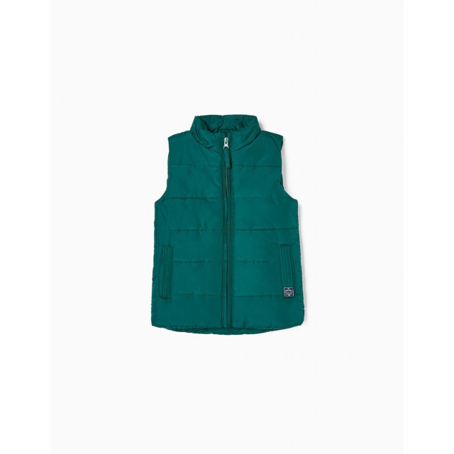 PADDED GILET WITH POLAR LINING FOR BOYS, GREEN