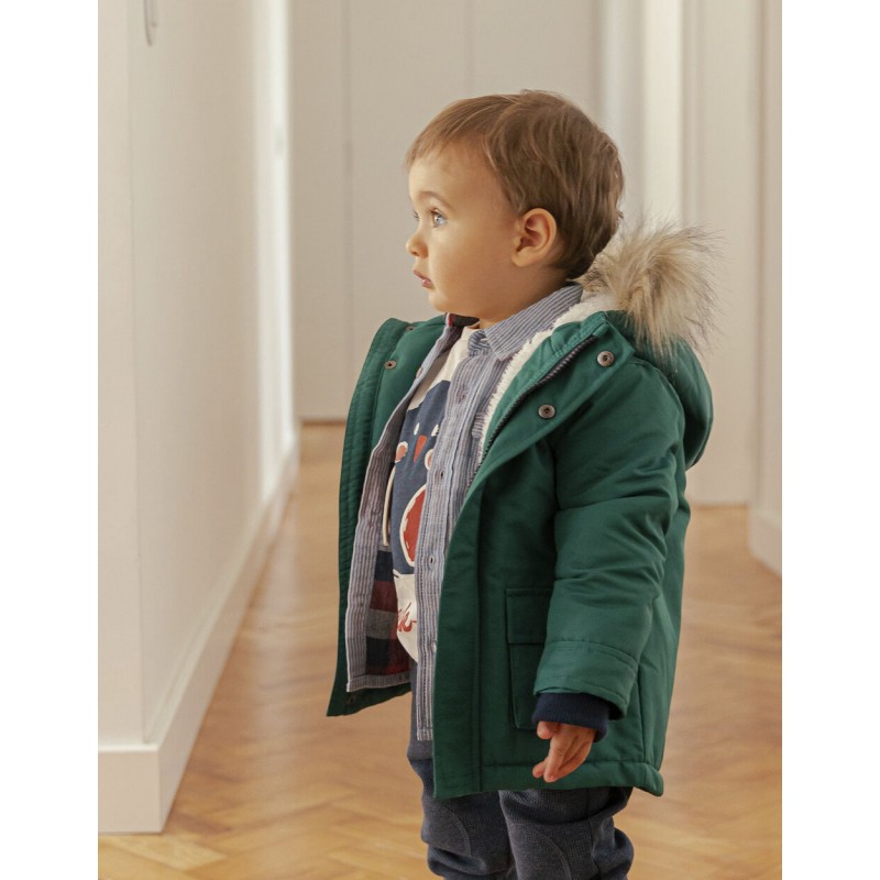 QUILTED PARKA WITH SHERPA LINING AND HOOD FOR BABY BOYS, GREEN