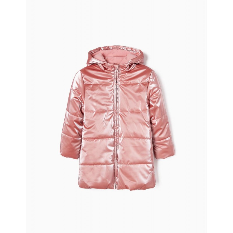HOODED PUFFER JACKET WITH POLAR LINING FOR GIRLS 'CLOVER', PINK