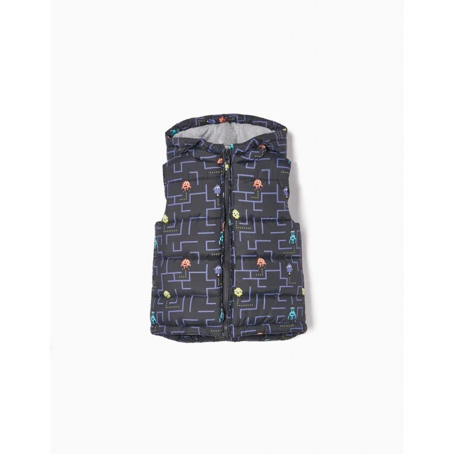  PADDED GILET WITH JERSEY LINING FOR BOYS, DARK/LIGHT GREY