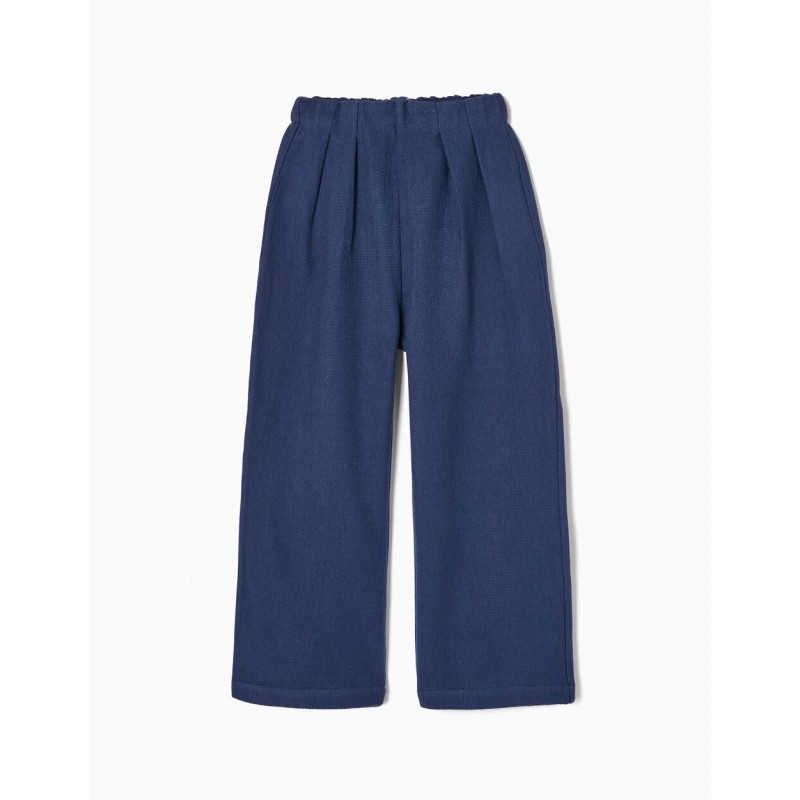  COTTON CULOTTE TROUSERS FOR GIRLS, DARK BLUE