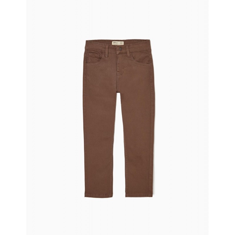 COTTON TWILL TROUSERS FOR BOYS 'SLIM FIT', BROWN