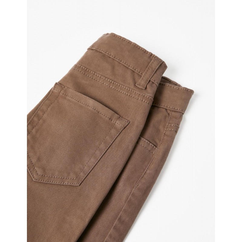COTTON TWILL TROUSERS FOR BOYS 'SLIM FIT', BROWN