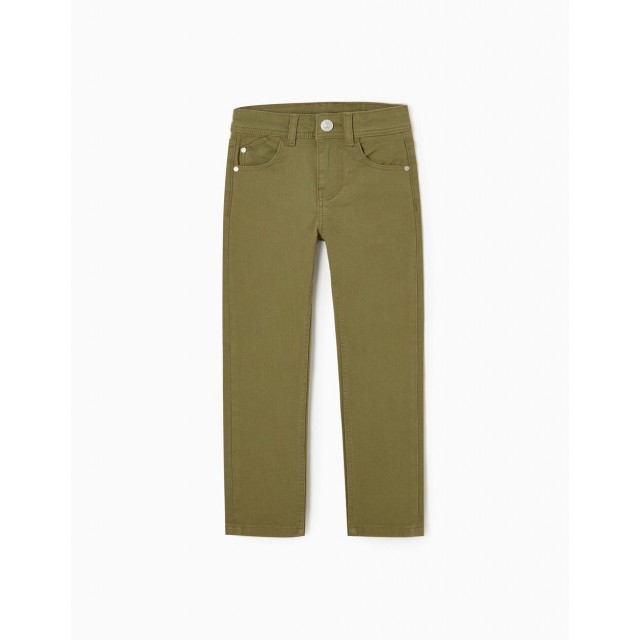 TROUSERS IN COTTON TWILL FOR BOYS 'SKINNY FIT', GREEN