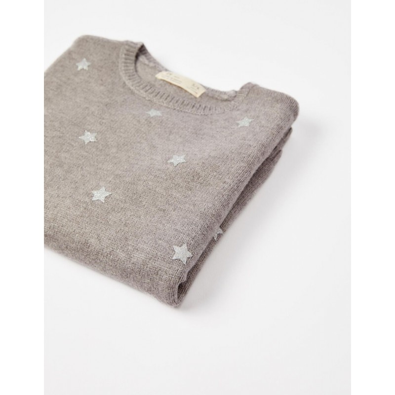 JUMPER WITH MOTIF AND GLITTER FOR GIRLS 'STARS', GREY