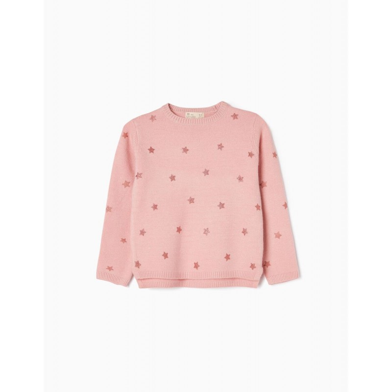 JUMPER WITH MOTIF AND GLITTER FOR GIRLS 'STARS', pink