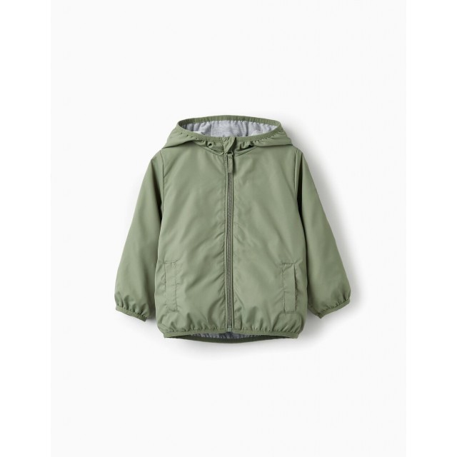 Green windbreaker jacket with hood for baby boys