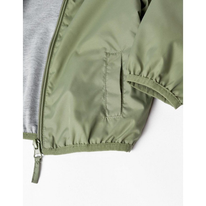 Green windbreaker jacket with hood for baby boys