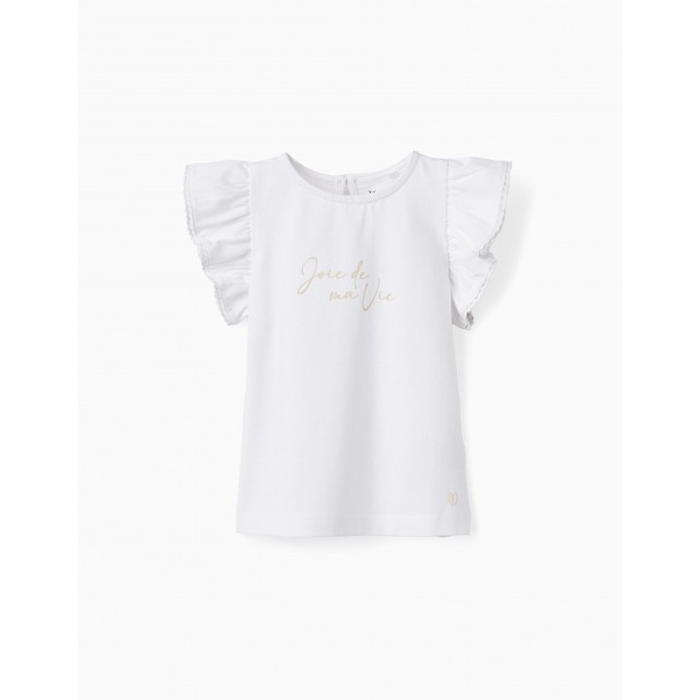 White short-sleeved T-shirt for baby girls,