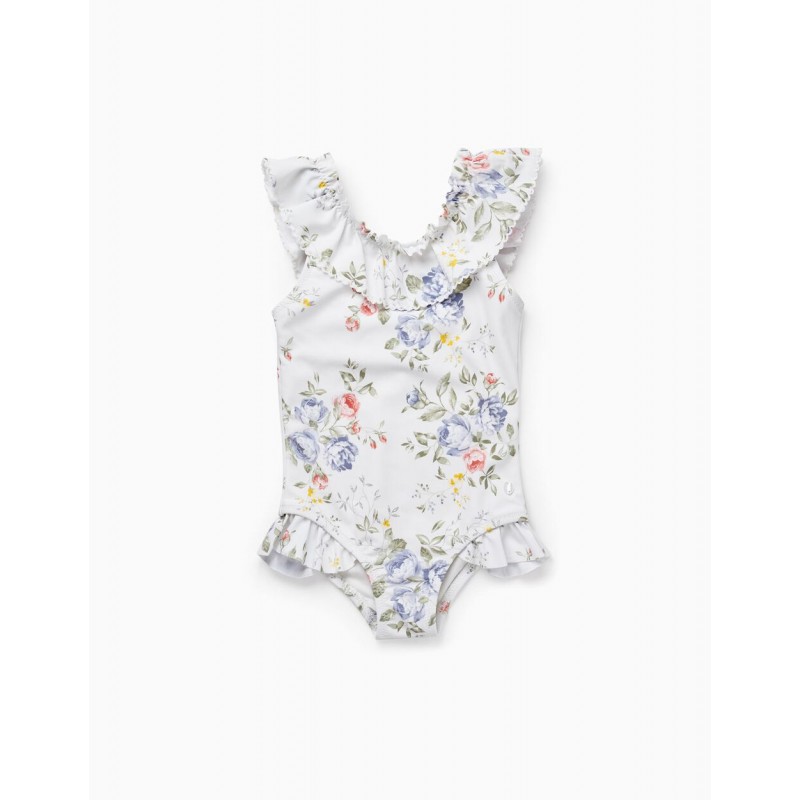 FLORAL SWIMSUIT UPF 80 FOR BABY GIRLS 'YOU&ME', WHITE