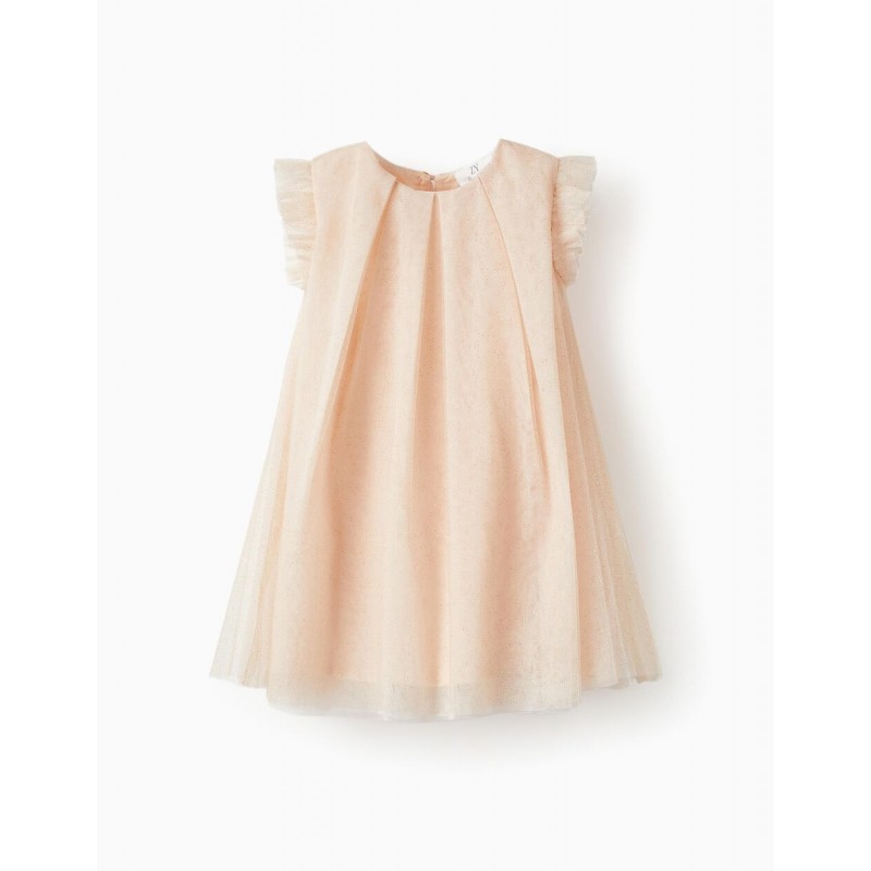 Φόρεμα τούλινο ροζ/μπεζ με χρυσά glitter, 6-36