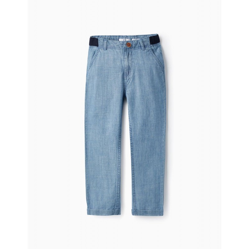 Blue trousers for boys, in 100% cotton denim