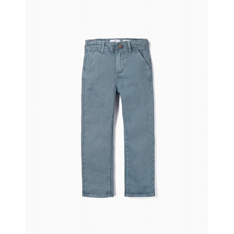 Blue trousers for boys, in cotton twill 