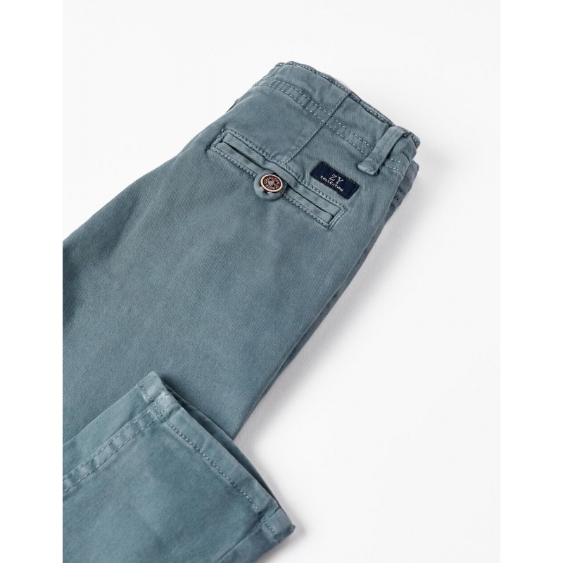 Blue trousers for boys, in cotton twill 