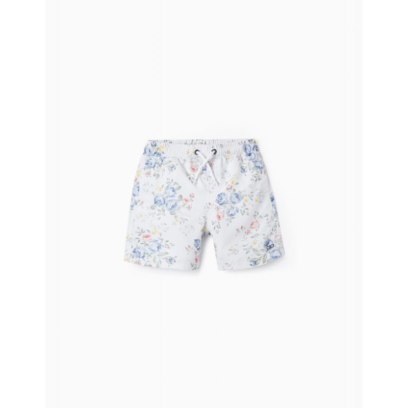 FLORAL SWIM SHORTS UPF 80 FOR BOYS 'YOU&ME', WHITE