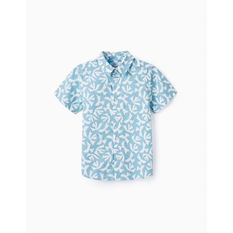 Light blue short-sleeved shirt for boys in 100% cotton.