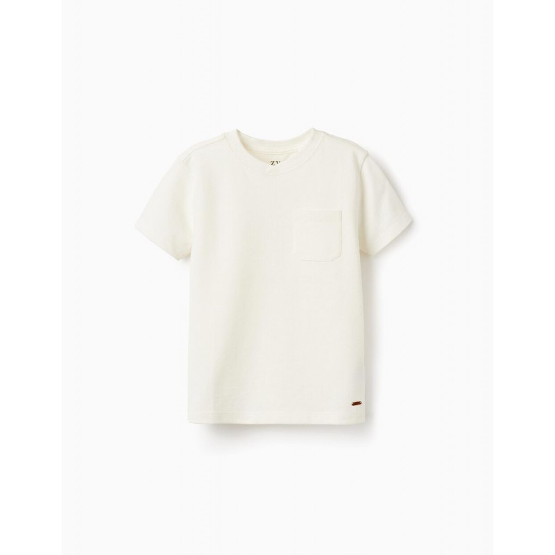 White T-shirt for boys, in cotton piqué 
