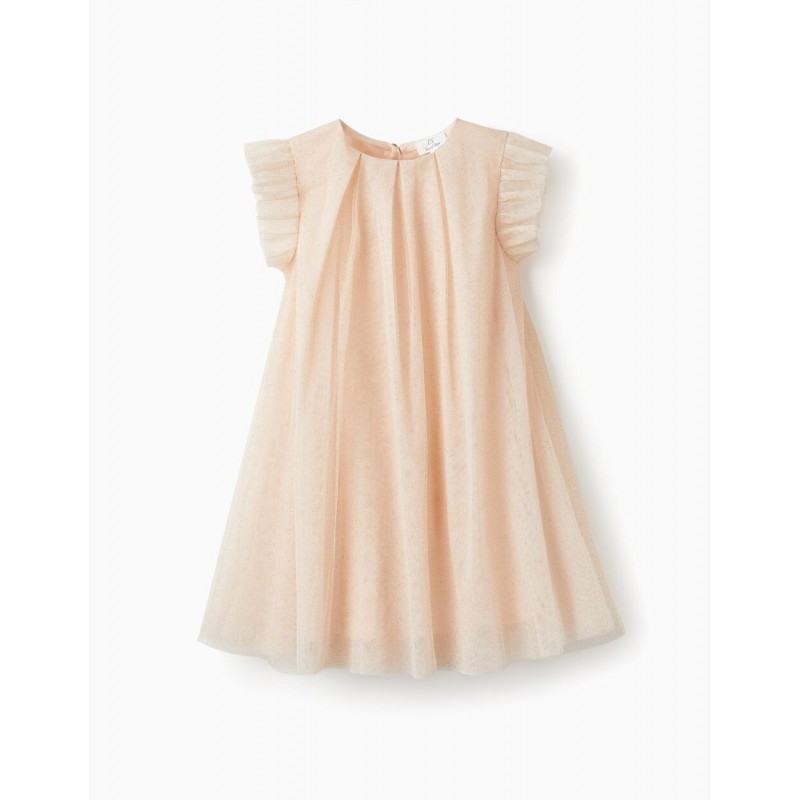Φόρεμα με τούλι και glitter ροζ/μπεζ, 3-12