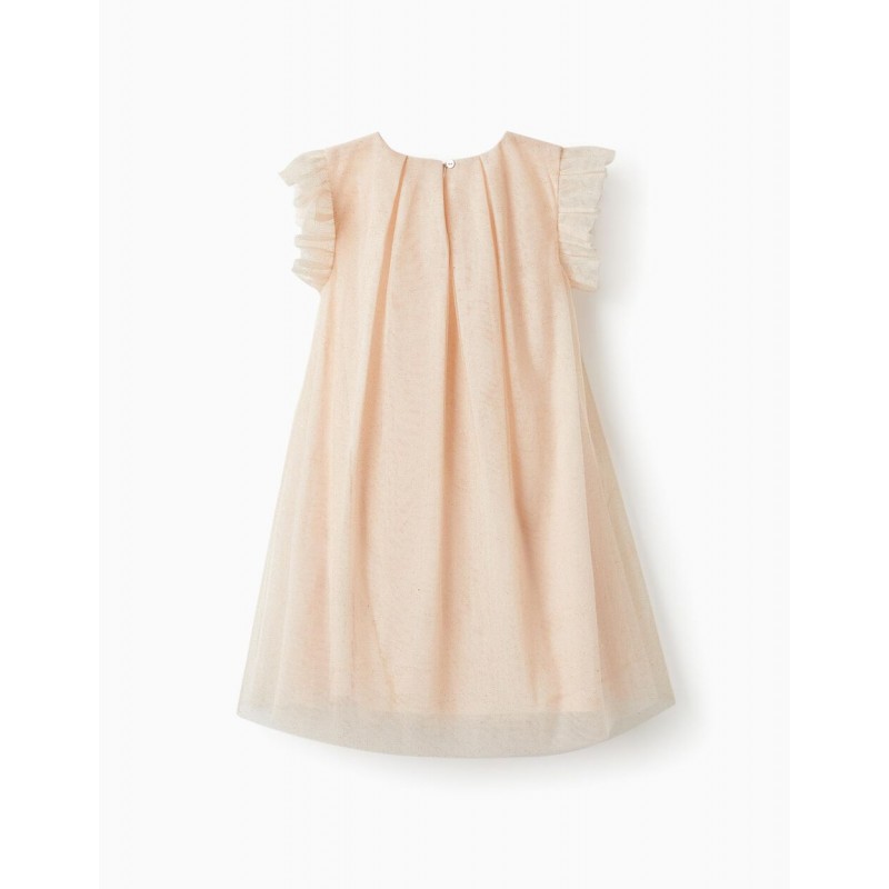 Φόρεμα με τούλι και glitter ροζ/μπεζ, 3-12