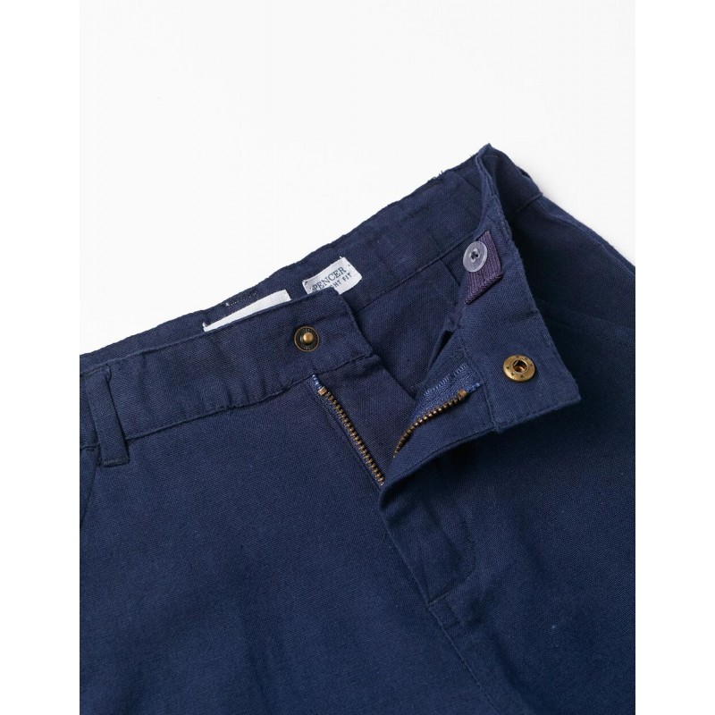Dark blue trousers in a cotton and linen blend for boys.