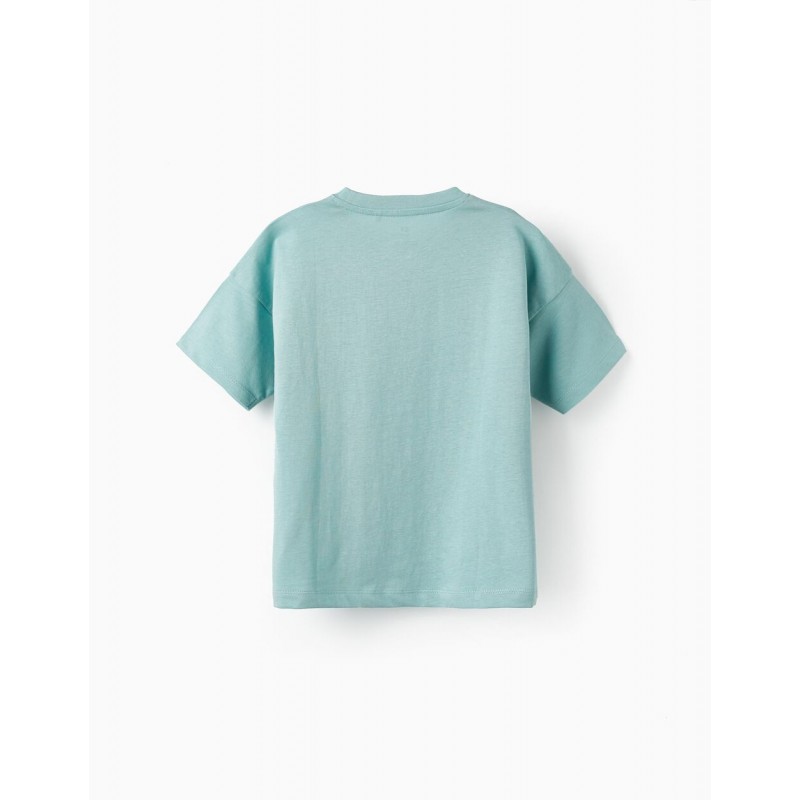 Short-sleeved green water T-shirt for boys, 100% cotton.