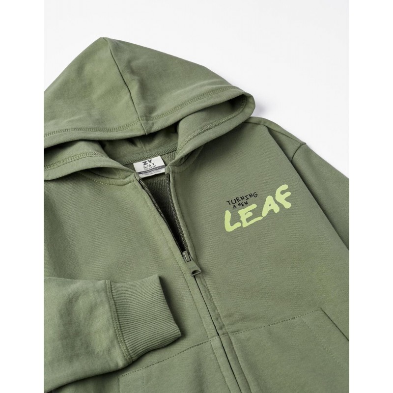 HOODED JACKET FOR BOYS 'TURNING A NEW LEAF', GREEN